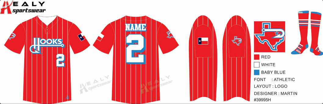 NTX Hooks Baseball Red/White Pinstripe Jersey