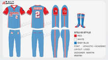 Load image into Gallery viewer, NTX Hooks Baseball Columbia Blue/Red Pinstripe Jersey/Pants
