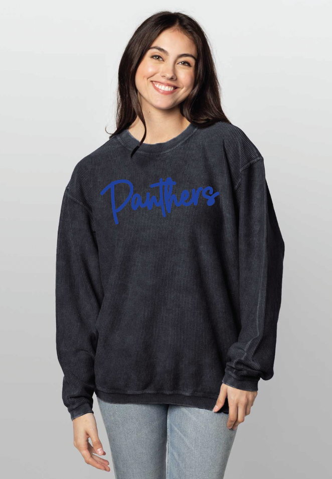 Panthers Script Puff Embroidered Corded Crew (Multiple Color Options)