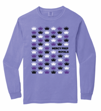 Load image into Gallery viewer, Mercy Prep Repeating Crowns Purple Apparel (Multiple Apparel Options) ADULT
